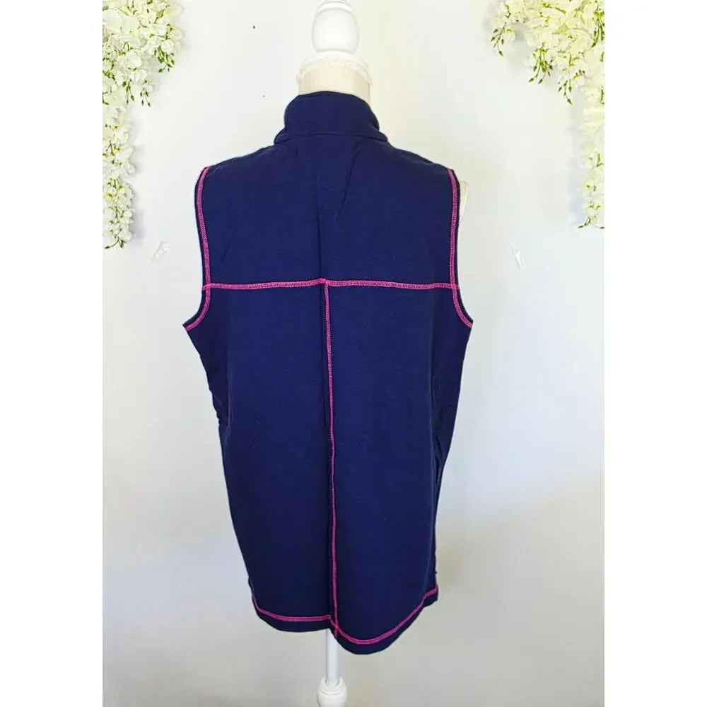The Quacker Factory Lounge Outfit Set Large Navy Pink Whale Zip Vest Coastal